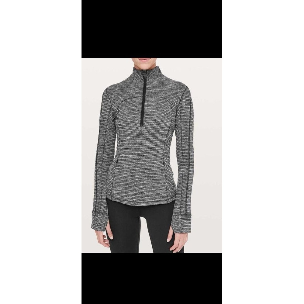 Lululemon Run Briskly 1/2 Zip RULU Coco Pique Black White Sz 8